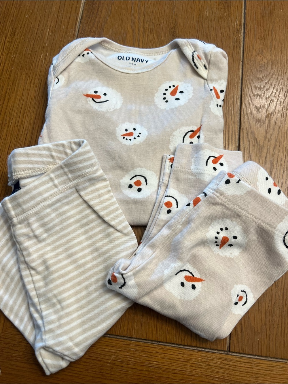 Old Navy Beige Snowman Print Kids Set with Striped Pants